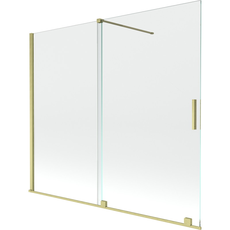 Mexen Velar 2-szárnyú, toló, 180 x 150 cm-es fürdőkádon lévő paraván, átlátszó, arany kefe - 896-180-000-01-55