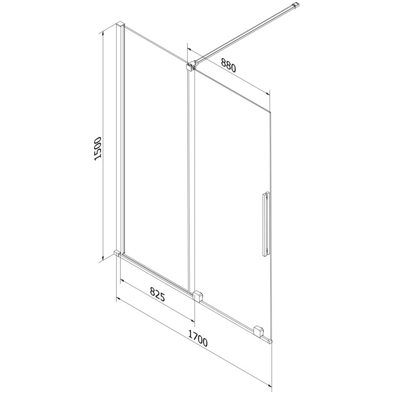 Mexen Velar kétpaneles tolófürdőszobai paraván 170 x 150 cm, átlátszó, fekete - 896-170-000-01-70