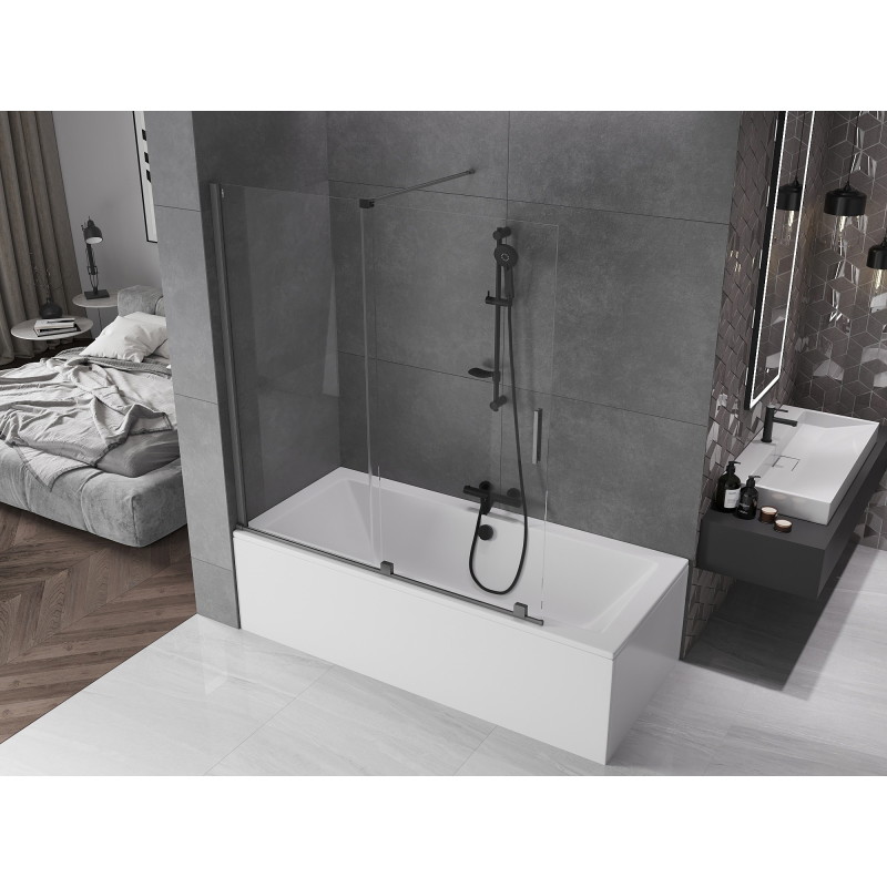Mexen Velar Mexen Velar 2-szárnyú fürdőkád paraván, 150 x 150 cm, átlátszó, gun gray kefélt - 896-150-000-01-66