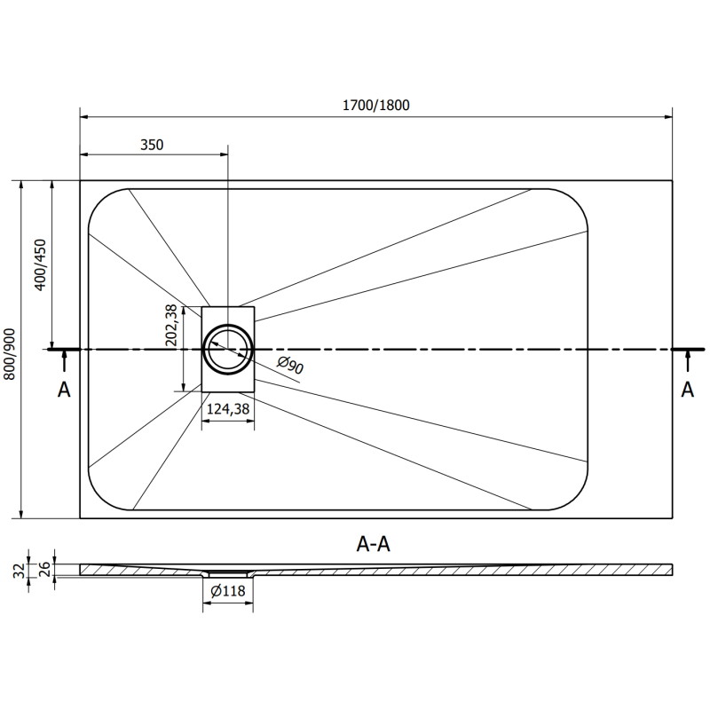 Mexen Hugo téglalap alakú zuhanytálca SMC 170 x 90 cm, szürke - 42619017