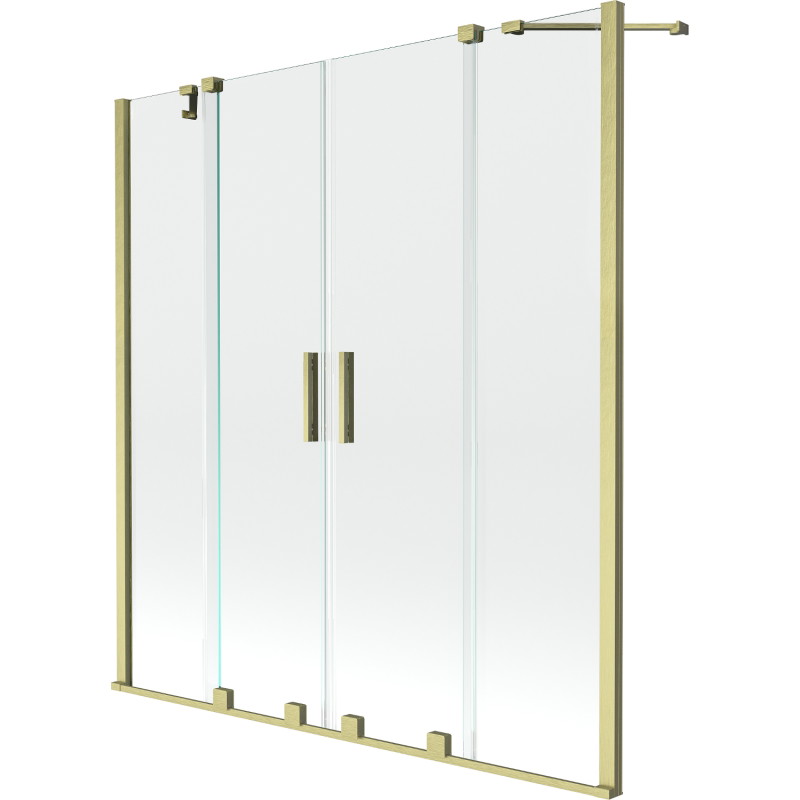 Mexen Velar Duo kádparaván 2 szárnyú, toló 160 x 150 cm, átlátszó, arany kefe - 896-160-000-02-55