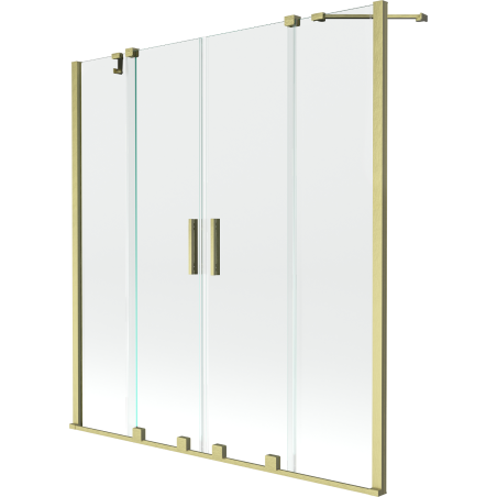 Mexen Velar Duo kádparaván 2 szárnyú, toló 160 x 150 cm, átlátszó, arany kefe - 896-160-000-02-55