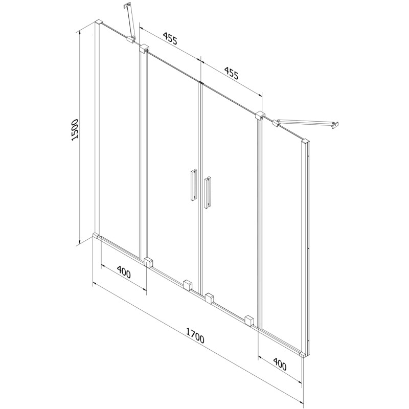 Mexen Velar Duo kettős szárnyú, 2-részes zuhanyfal, 170 x 150 cm, átlátszó, fekete - 896-170-000-02-70