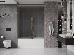 Mexen Velar Duo paravan cadă 2-aripi culisant 150 x 150 cm, transparent, Auriu - 896-150-000-02-50