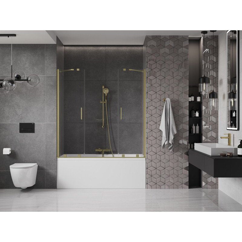 Mexen Velar Duo paravan de baie, glisant, 2-panouri 150 x 150 cm, transparent, finisaj auriu periat - 896-150-000-02-55