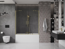 Mexen Velar Duo paravan cadă 2-aripi culisant 140 x 150 cm, transparent, auriu cu aspect periat - 896-140-000-02-55