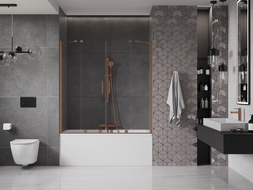 Mexen Velar Duo paravan cadă cu 2 panouri culisante 150 x 150 cm, transparent, cupru periat - 896-150-000-02-65