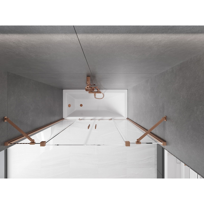 Mexen Velar Duo kádparaván 2-szárnyú toló 150 x 150 cm, átlátszó, keféléses réz - 896-150-000-02-65