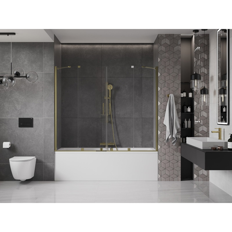 Mexen Velar Duo paravan de cadă cu 2 panouri glisante 180 x 150 cm, transparent, auriu - 896-180-000-02-50