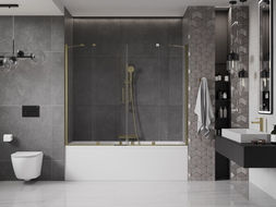 Mexen Velar Paravan cadă duo, glisant, cu 2 canaturi, 180 x 150 cm, transparent, auriu - 896-180-000-02-50