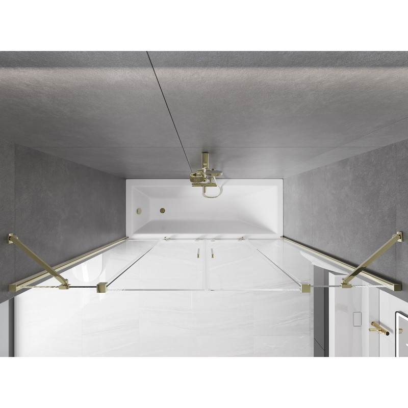 Mexen Velar Duo kétszárnyú, elhúzható kádparaván 180 x 150 cm, átlátszó, arany - 896-180-000-02-50