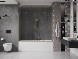Mexen Velar Duo paravan cadă 2-aripi culisant 170 x 150 cm, transparent, auriu cu aspect periat - 896-170-000-02-55