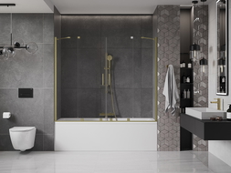 Mexen Velar Paravan Duo pentru cadă cu 2 aripi glisante 200 x 150 cm, transparent, auriu periat - 896-200-000-02-55
