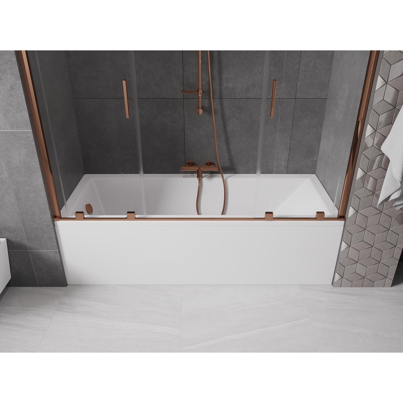 Mexen Velar Duo kétszárnyú, tolható fürdőkádparaván 180 x 150 cm, átlátszó, rózsaarany - 896-180-000-02-60