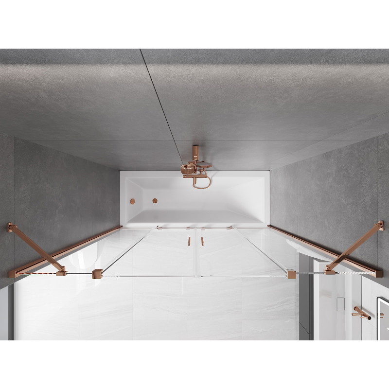 Mexen Velar Duo 2 szárnyú fürdőkád paraván, 200 x 150 cm, áttetsző, rózsaarany - 896-200-000-02-60