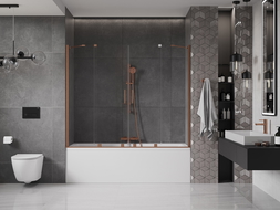 Mexen Velar Duo paravan cadă 2-aripi culisant 180 x 150 cm, transparent, Cupru cu aspect periat - 896-180-000-02-65