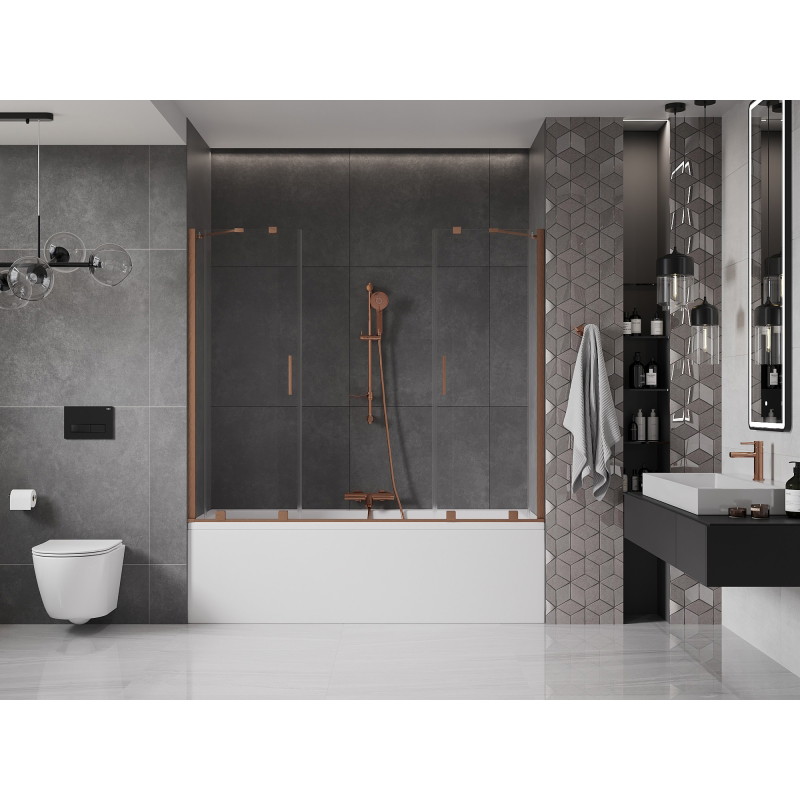 Mexen Velar Duo paravan de baie cu 2 aripi glisante 200 x 150 cm, transparent, cupru periat - 896-200-000-02-65