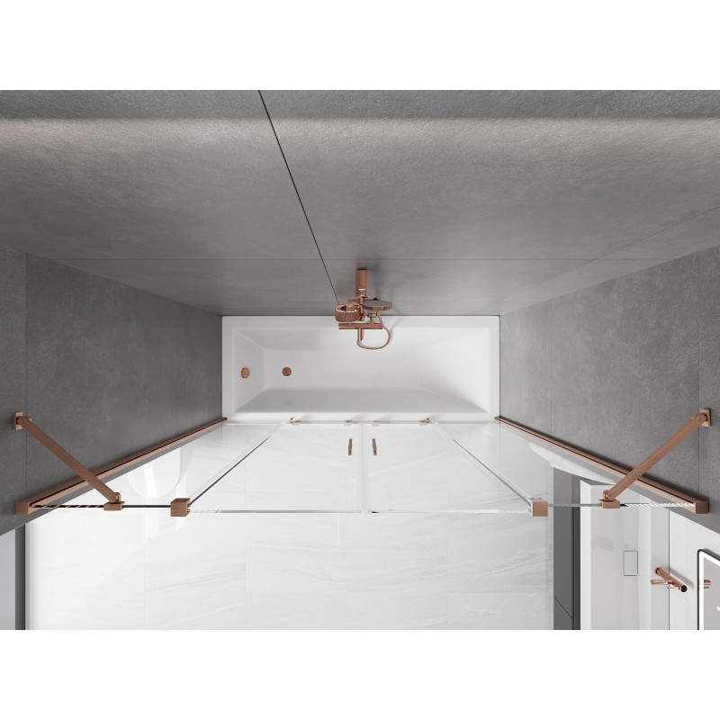 Mexen Velar Duo paravan pentru cadă de baie cu 2 panouri glisante 200 x 150 cm, transparent, cupru periat - 896-200-000-02-65