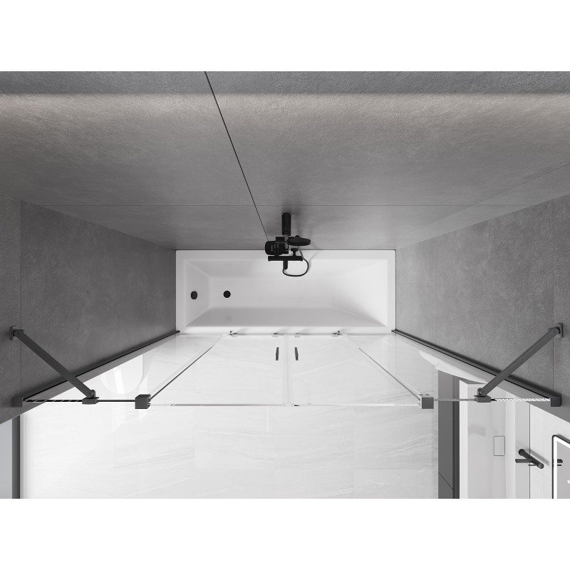 Mexen Velar Duo kétszárnyú, 200 x 150 cm-es tolóajtós fürdőkádparaván, átlátszó, szálcsiszolt pisztolyszürke