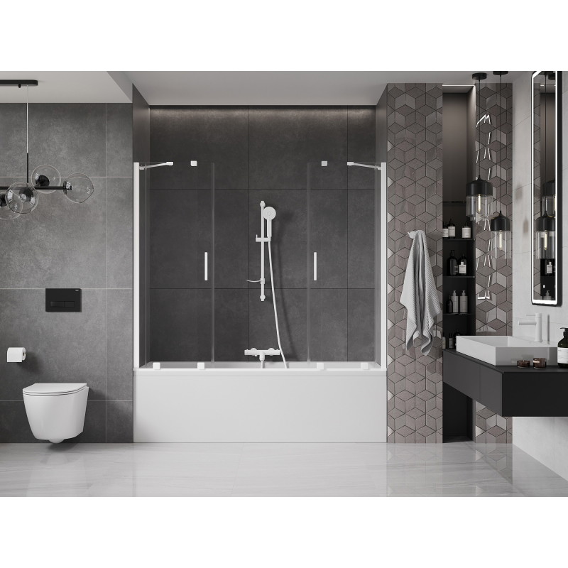 Mexen Velar Duo fürdőkádparaván 2 szárnyú tolóajtó 200 x 150 cm, átlátszó, fehér - 896-200-000-02-20