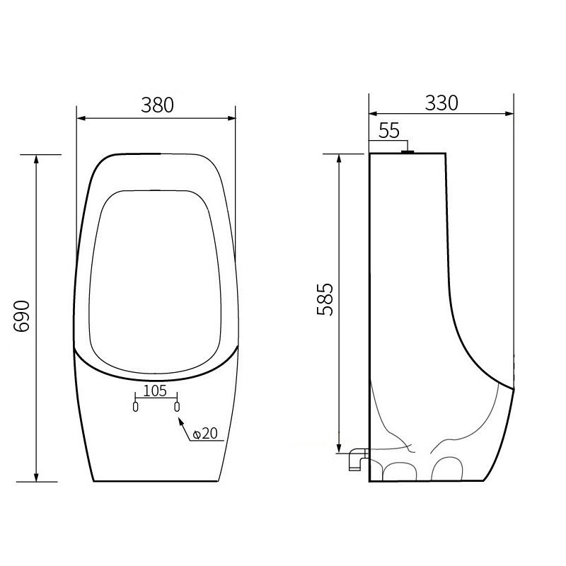 Mexen Oliver fali piszoár, fekete matt - 37016970