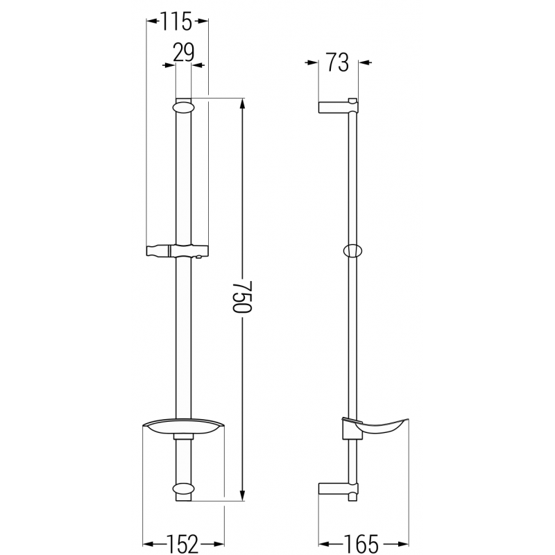 Mexen DB zuhanyrúd szappantartóval 75 cm, fekete - 79384-70