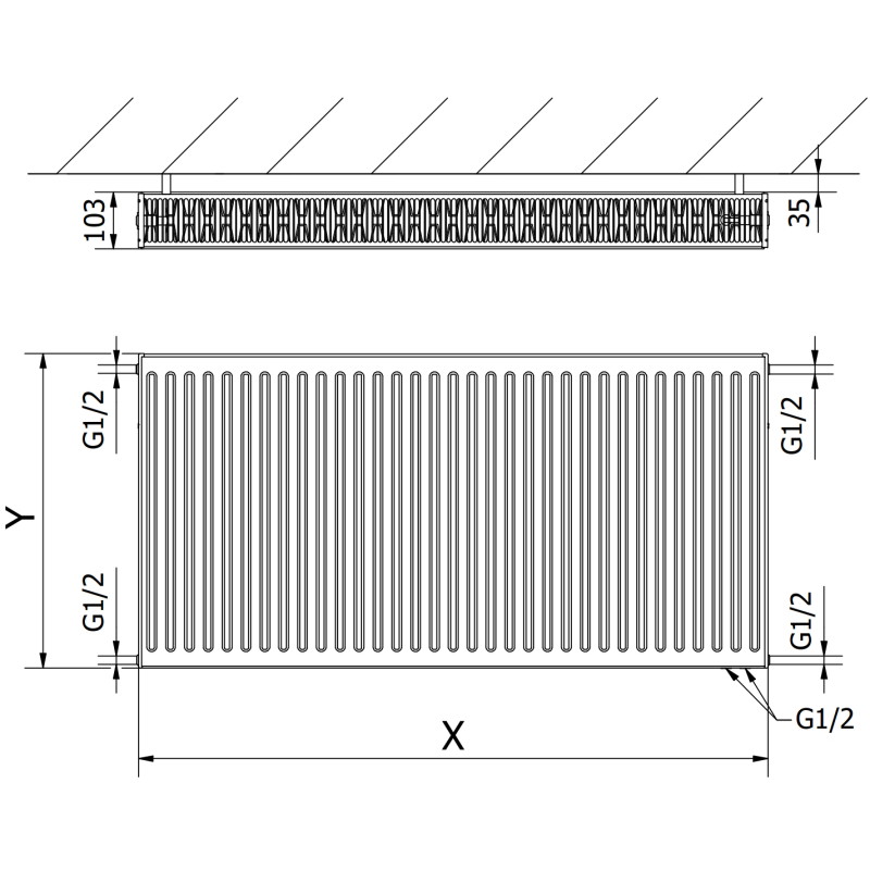 Mexen CV22 radiator de perete 900 x 2800 mm, conexiune inferioară, 6397 W, alb - W622-090-280-00