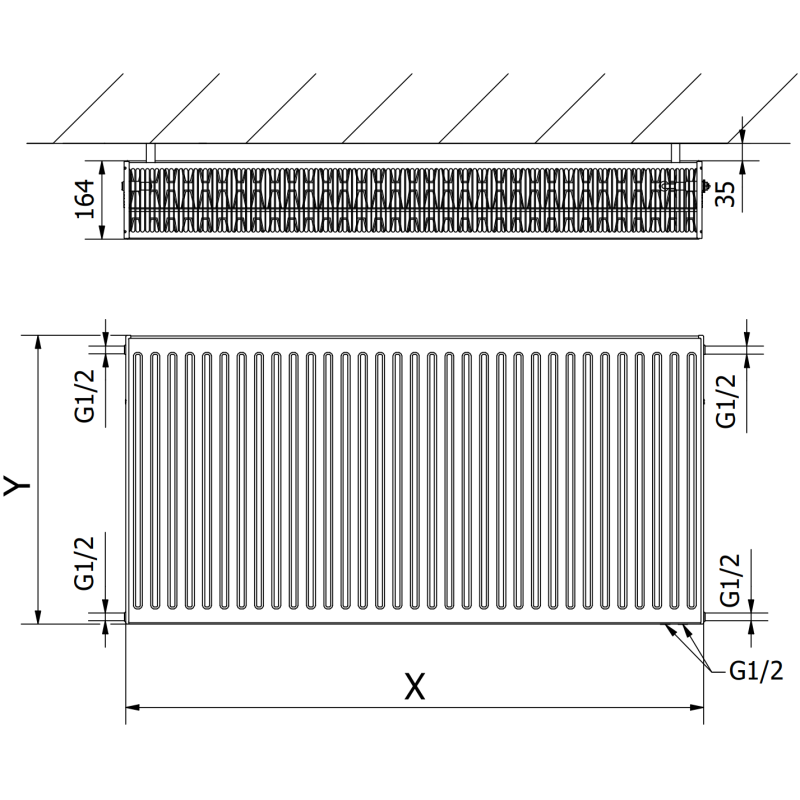 Mexen CV33 lapradiátor 300 x 1400 mm, alsó csatlakozás, 1868 W, fehér - W633-030-140-00