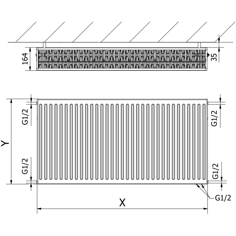 Mexen CV33 radiator plăcuță 500 x 2000 mm, conexiune inferioară, 4042 W, alb - W633-050-200-00