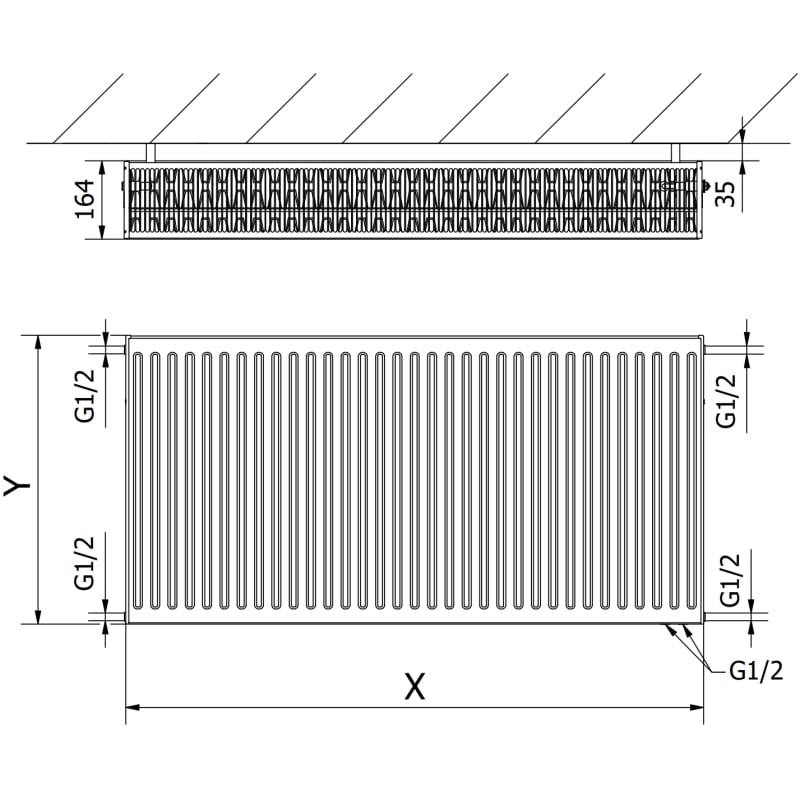 Mexen CV33 900 x 500 mm-es lapradiátor, alsó csatlakozású, 1591 W, fehér - W633-090-050-00