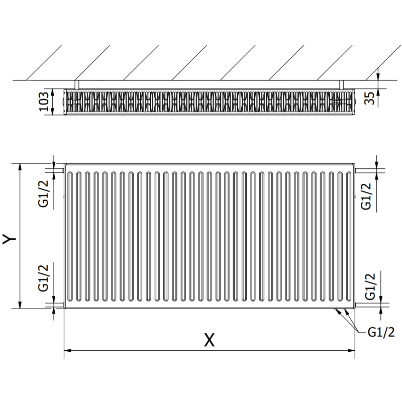 Mexen CV22 radiator de plăci 600 x 800 mm, conectare inferioară, 1322 W, alb - W622-060-080-00