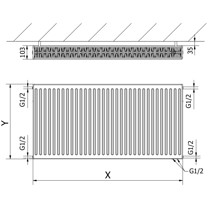 Mexen CV22 lapos radiátor 600 x 1100 mm, alsó csatlakozás, 1818 W, fehér - W622-060-110-00