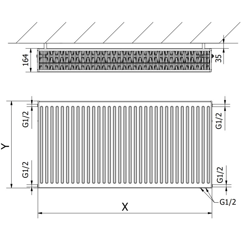 Mexen CV33 600 x 700 mm-es lapradiátor, alsó csatlakozás, 1634 W, fehér - W633-060-070-00