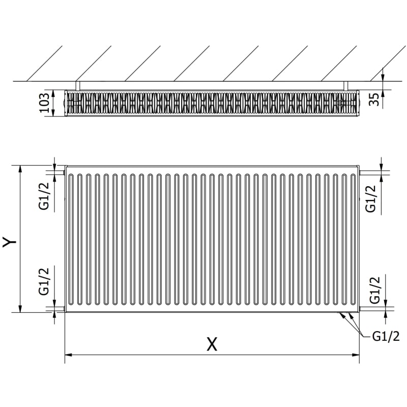 Mexen CV22 lemezes radiátor 500 x 2800 mm, alsó csatlakozás, 3989 W, antracit - W622-050-280-66