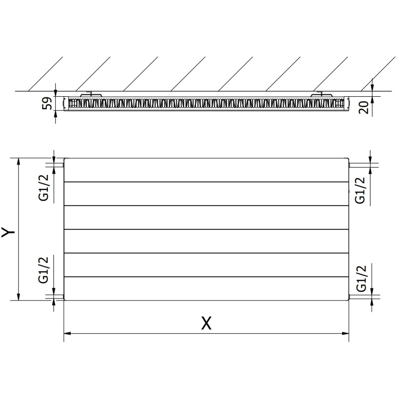 Mexen CL11 Lemezes radiátor 500 x 600 mm, oldalsó csatlakozás, 409 W, fehér - W411L-050-060-00