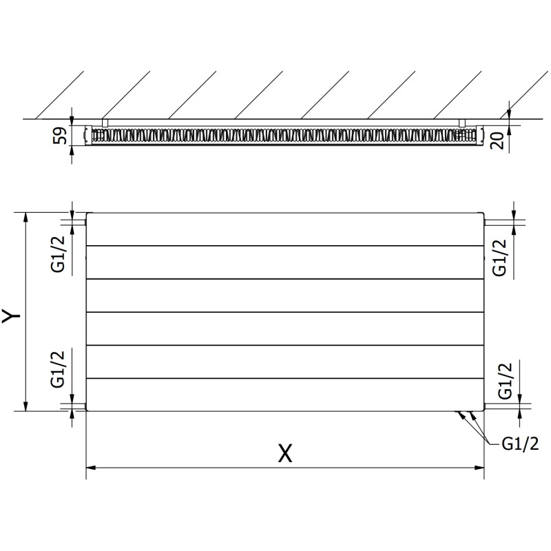 Mexen CVL11 Radiator panou Line 600 x 1000 mm, conexiune inferioară, 783 W, alb - W611L-060-100-00