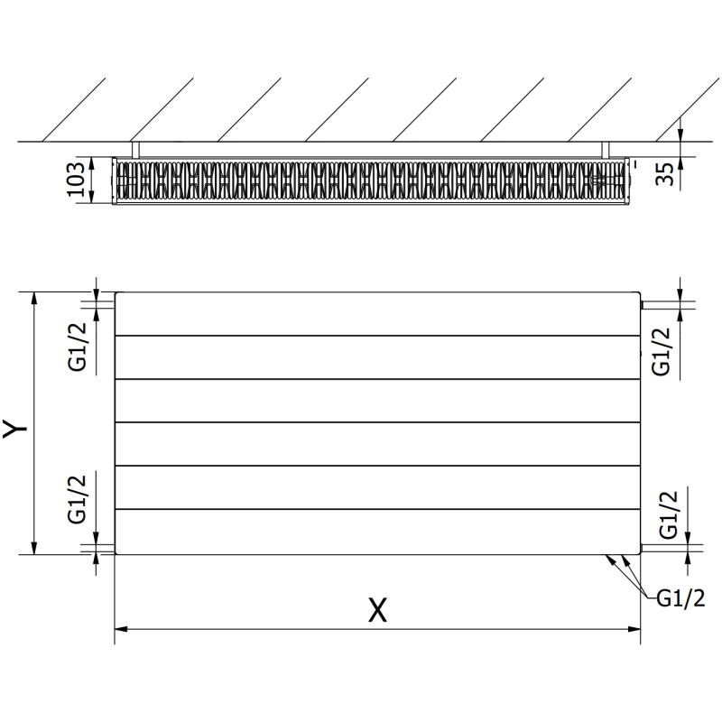 Mexen CVL22 Line lapos radiátor 400 x 600 mm, alsó csatlakozás, 683 W, fehér - W622L-040-060-00