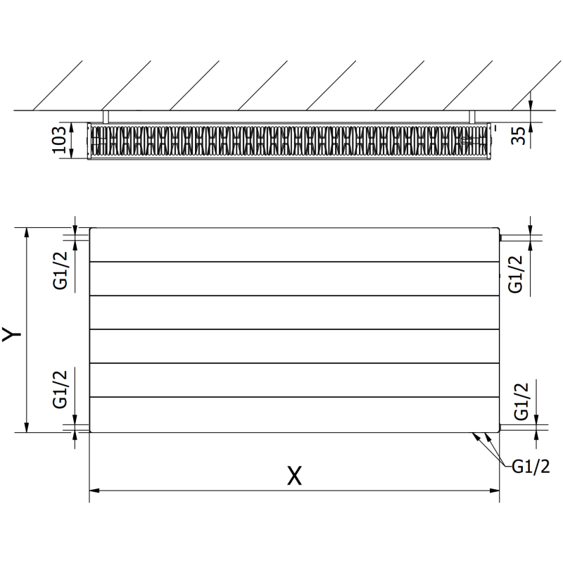 Mexen Line CVL22 lemezradiátor 600 x 1300 mm, alsó csatlakozás, 2057 W, fehér - W622L-060-130-00