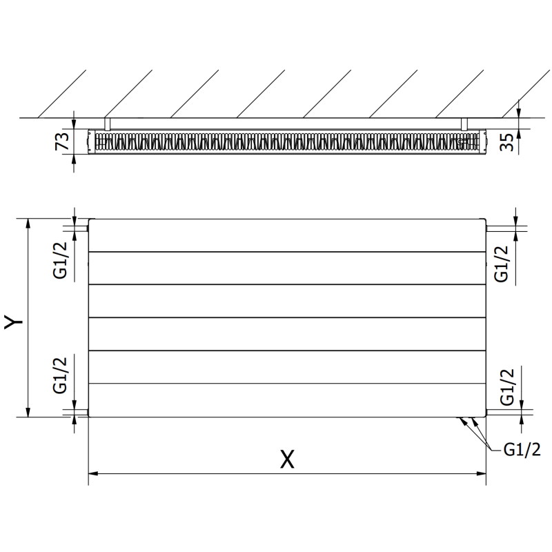 Mexen CVL21 Line lemezradiátor 900 x 900 mm, alsó csatlakozás, 1431 W, fehér - W621L-090-090-00