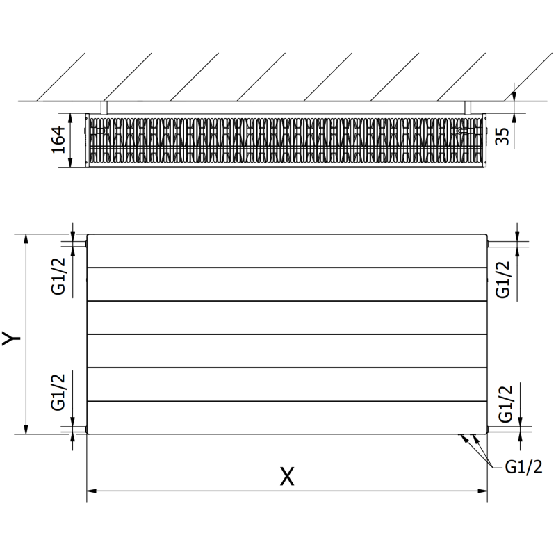 Mexen Line CVL33 lapos radiátor 400 x 900 mm, alsó csatlakozás, 1423 W, fehér - W633L-040-090-00