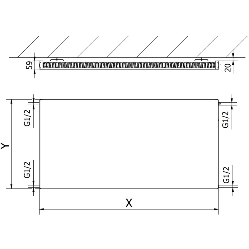 Mexen CF11 Flat lemezradiátor 300 x 1400 mm, oldalsó csatlakozás, 637 W, fehér - W411F-030-140-00