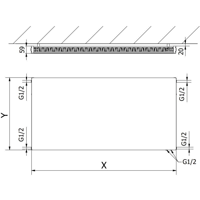 Mexen CVF11 Radiator plat Mexen Flat 500 x 600 mm, conexiune inferioară, 409 W, alb - W611F-050-060-00