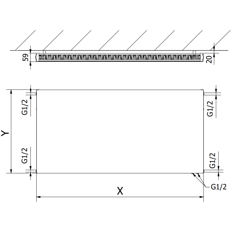 Mexen CVF11 Radiator plan 500 x 1800 mm, racord inferior, 1228 W, alb - W611F-050-180-00