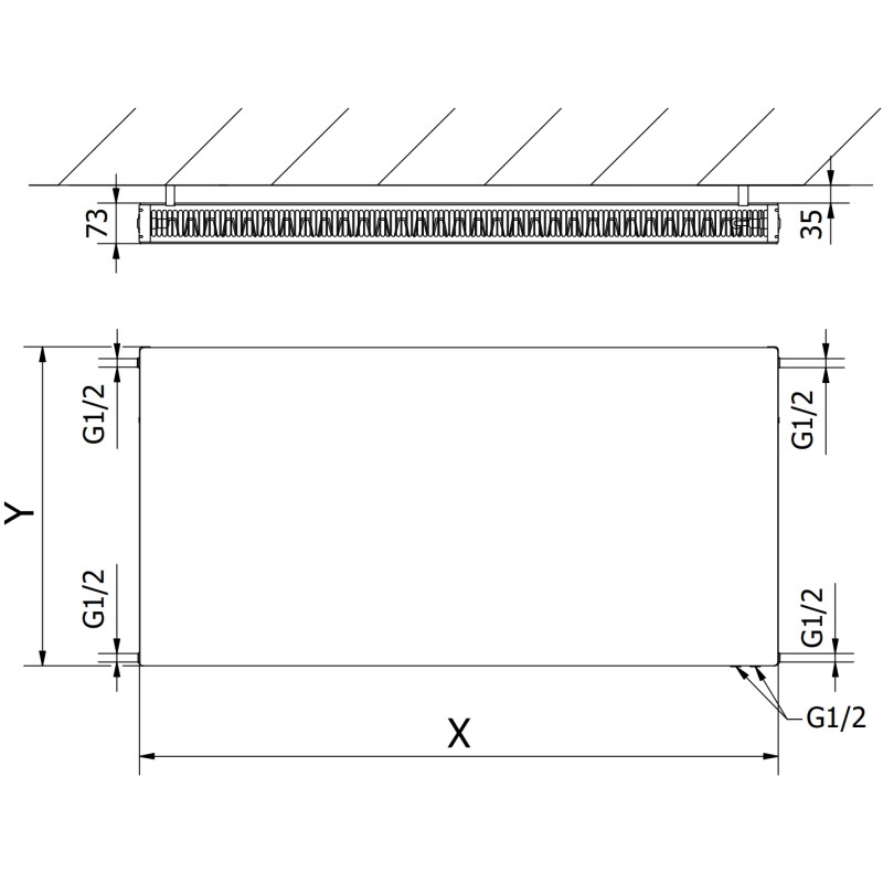 Mexen CVF21 Flat lapos radiátor 600 x 1100 mm, alsó csatlakozás, 1331 W, fehér - W621F-060-110-00