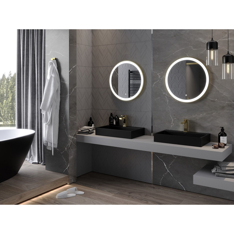 Mexen Esso oglindă de baie iluminată, rotundă 60 cm, LED 6000K, anti-ceață, ramă aurie - 9825-060-060-611-50