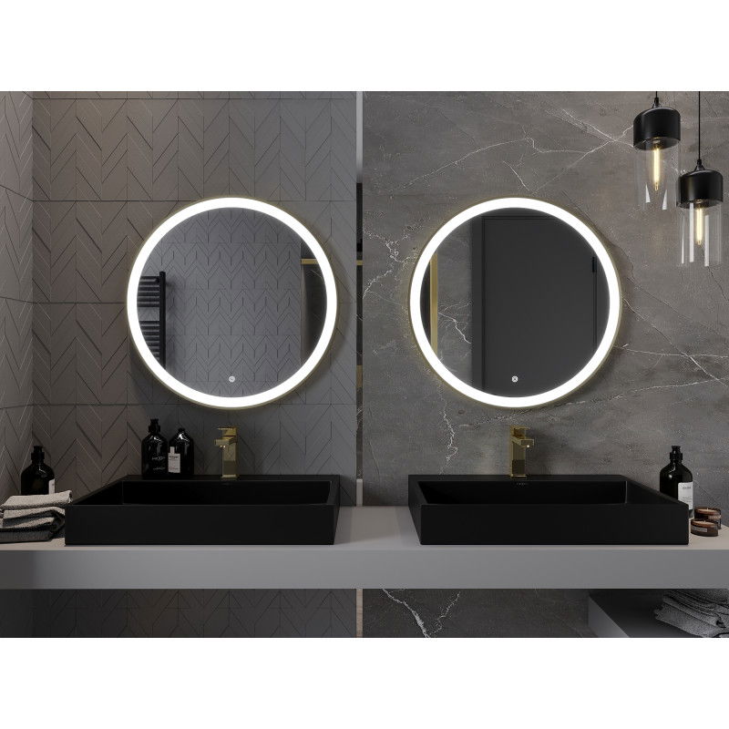 Mexen Esso, oglindă de baie iluminată, rotundă 70 cm, LED 6000K, anti-abur, ramă aurie - 9825-070-070-611-50