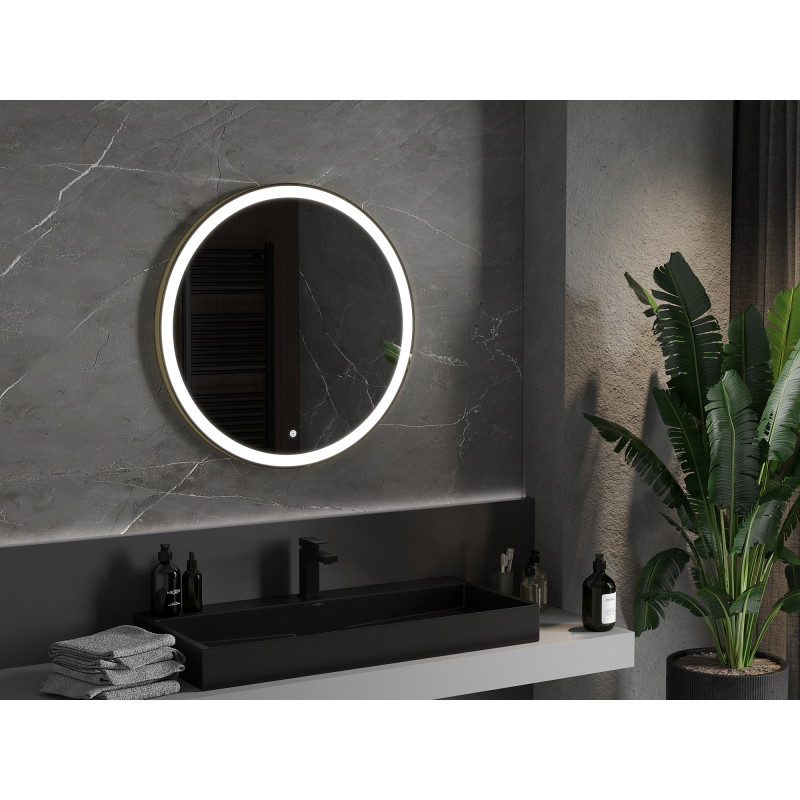 Mexen Esso oglindă de baie iluminată, rotundă 80 cm, LED 6000K, antiaburire, ramă aurie - 9825-080-080-611-50