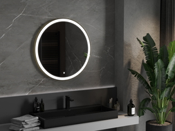 Mexen Esso oglindă de baie iluminată, rotundă 80 cm, LED 6000K, anti-ceață, ramă aurie - 9825-080-080-611-50