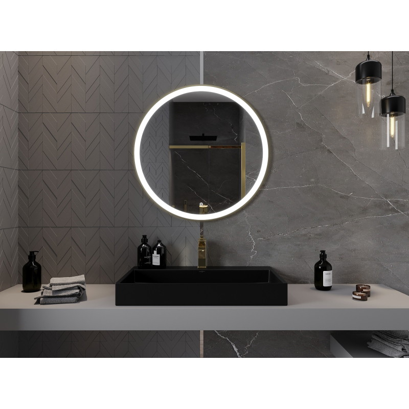 Mexen Esso oglindă de baie iluminată, rotundă 80 cm, LED 6000K, antiaburire, ramă aurie - 9825-080-080-611-50