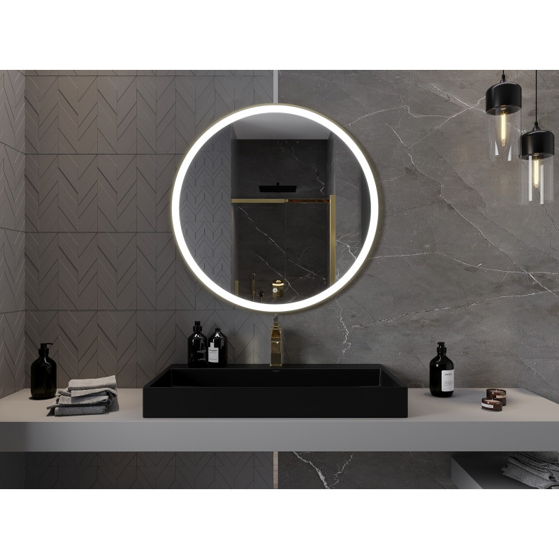Mexen Esso megvilágított fürdőszobai tükör, kerek, 90 cm, LED 6000K, páramentes, arany keret - 9825-090-090-611-50